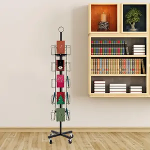 Efficient Rotating Greeting Card Rack: Spinning Display Stand with Pocket Holder for Optimal Merchandising Desk Organizer Tidy Office Desk Accessories