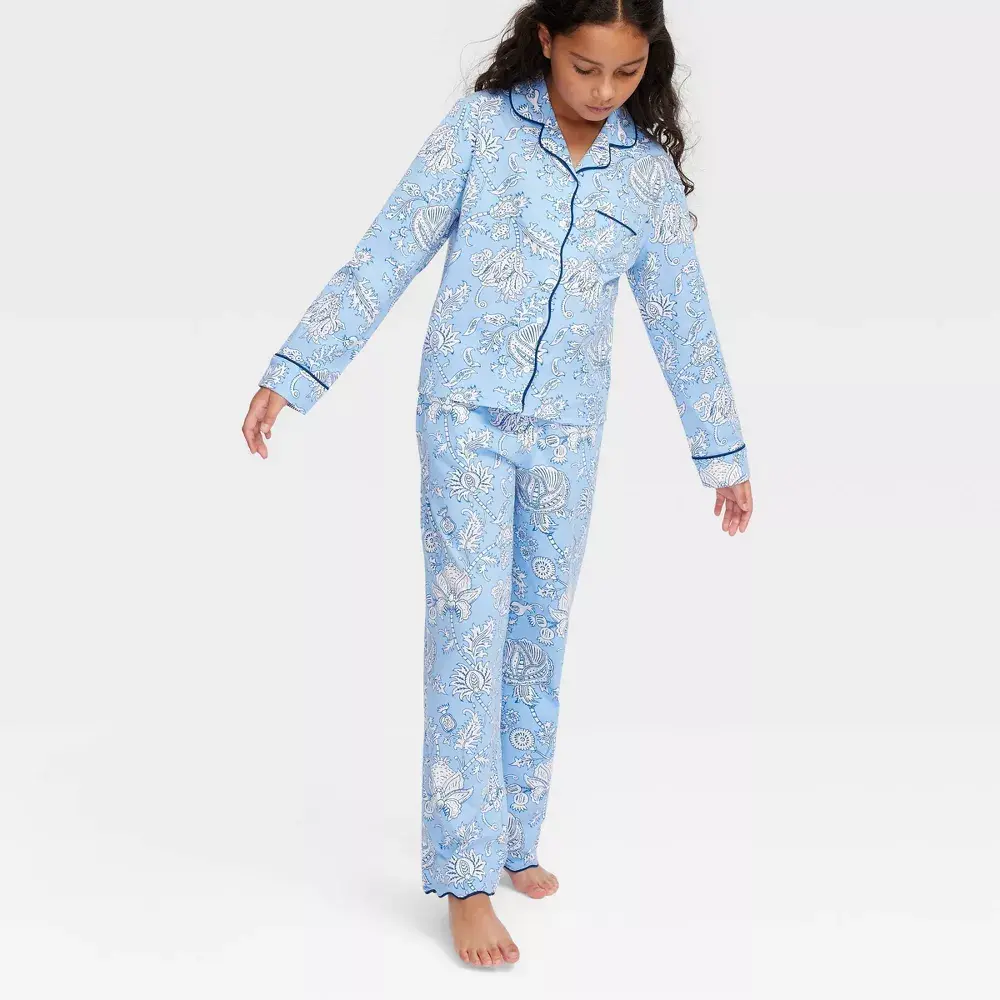 Girls' Floral Vines Long Sleeves and Pants Pajama Set - Roller Rabbit
