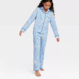 Girls' Floral Vines Long Sleeves and Pants Pajama Set Blue - Roller Rabbit  M