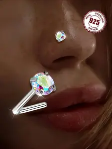 S925 Silver Nose Ring with Sparkling Cubic Zirconia, Nose Piercing Jewelry - Glittery, Hypoallergenic, Perfect for Daily & Party Wear, Enhances Nose Shape, Ideal for Christmas & All Seasons, Nose Jewelry | Glittery Nose Ring | Hypoallergenic Metal