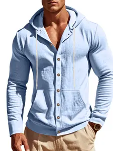 Men's Autumn Cotton Linen Hoodie, Fitted Long Loose Casual Classic Style, Multiple Colors & Designs, Essential Daily Wear, Fashionable Men's Wardrobe Item