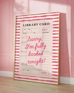 Library Card Sorry Poster, I’m Fully Booked Tonight Pink Vinyl Print, Book Lover gift, Bookisk Quote Book Club Gift, Librarian Appreciation Gift