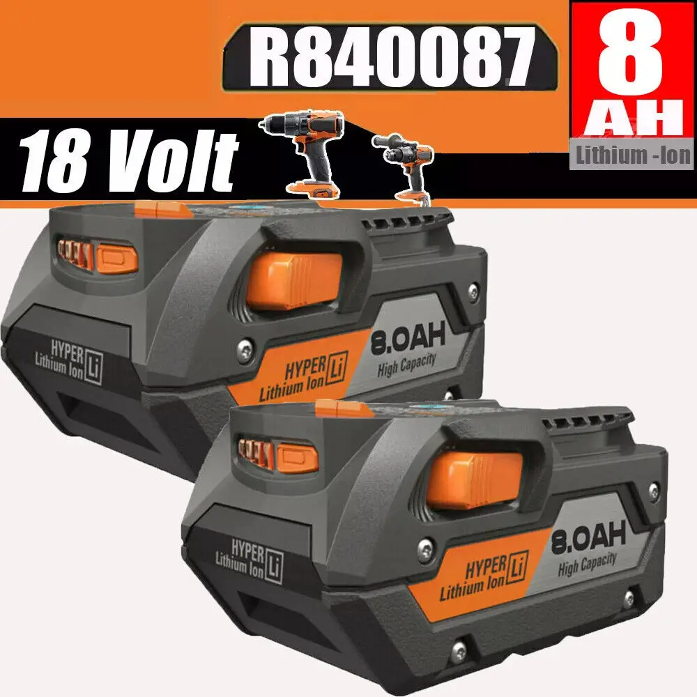 New 2PACK 8.0Ah R840087 Battery for Ridgid R840085 Hyper Lithium Rigid 18Volt Too