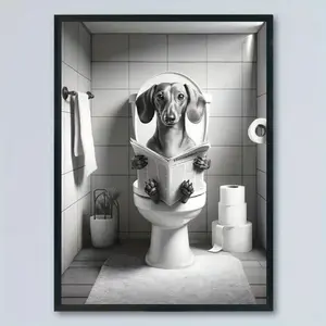 1 Piece Fun Dachshund Reading Newspaper on Toilet Print - Humorous Bathroom Wall Art, Modern Home Decor, Suitable for Home and Dorm Decoration - Perfect Gift for Dog Lovers and Humor Enthusiasts - Frameless Canvas Poster