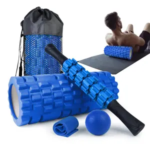 5 in 1 Foam Roller Set for Deep Tissue Muscle Massage, Trigger Point Fitness Exercise Foam Roller, Massage Roller, Massage Ball, Stretching Strap, for Whole Body (Blue) Body Care Daily