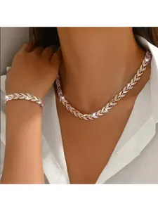 Women's Elegant Jewelry Set (necklace + Bracelet) with Sparkling Artificial Crystal, Simple Versatile, Perfect for Daily Wear & Spring