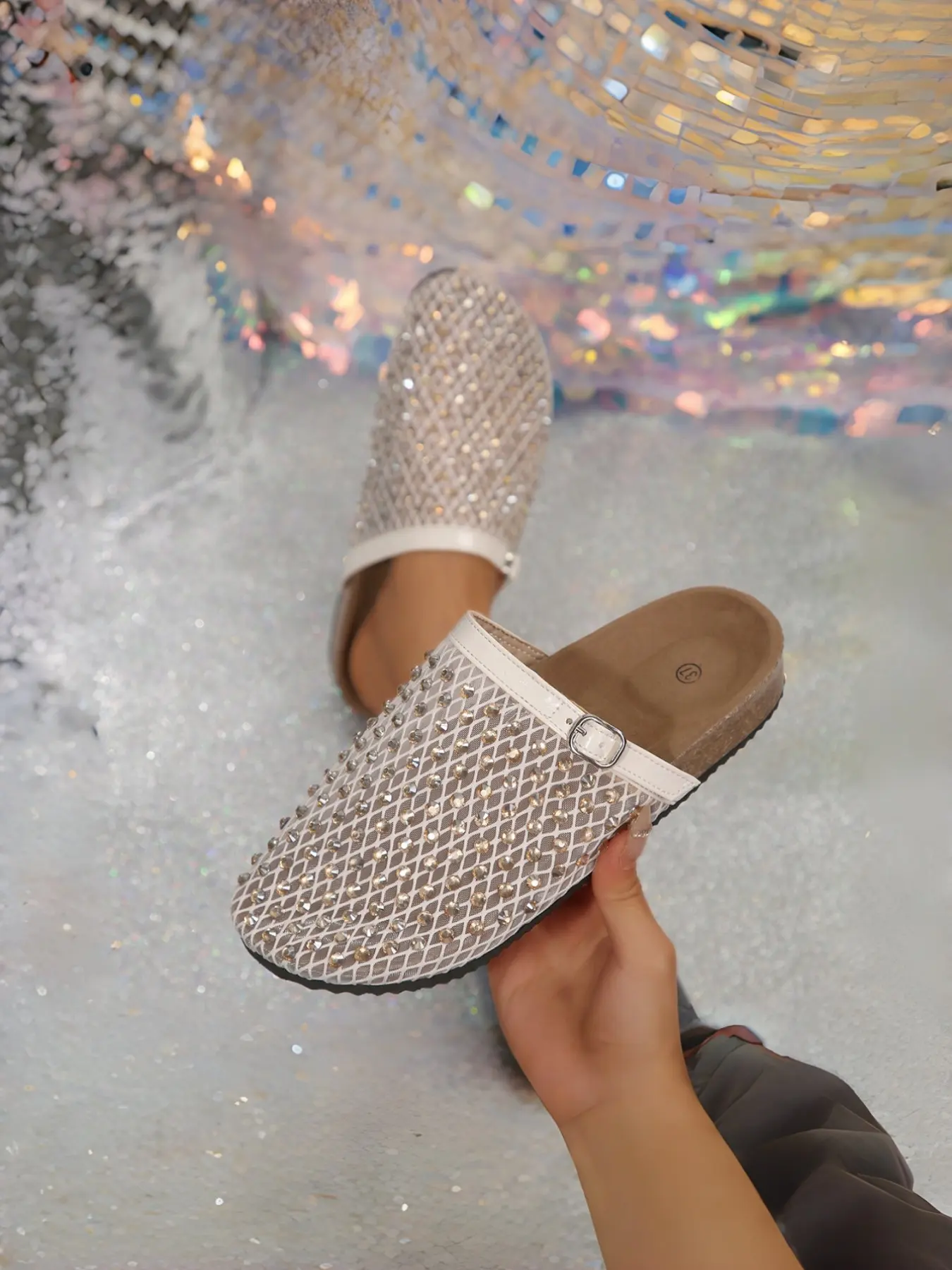 Women's Rhinestone Soft Sole Mule Slippers, Pointed Toe Slip-On, Slip On Mules, Luxurious Commuter Summer Shoes, Casual All-Season Footwear