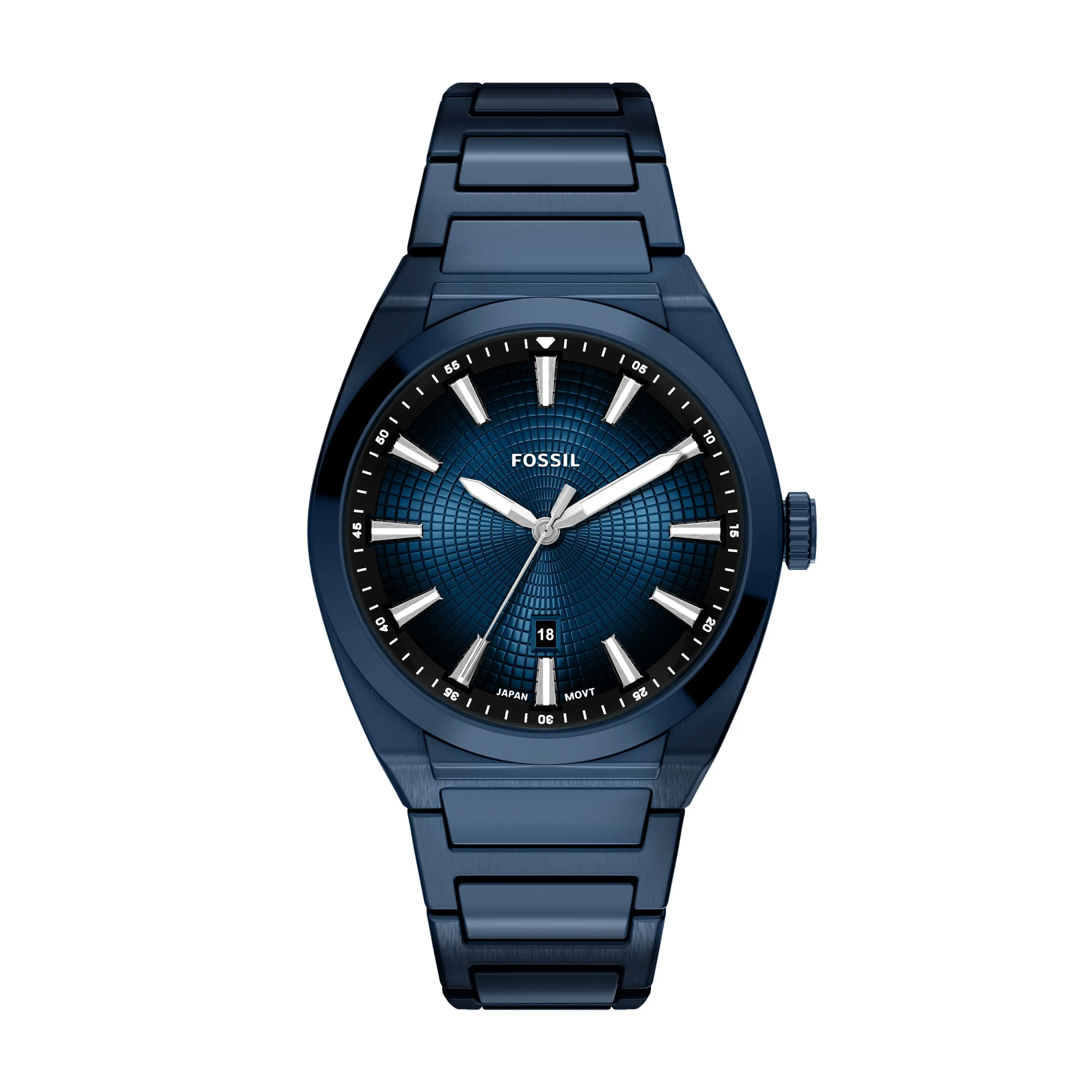 Fossil Men's Everett Three-Hand Navy Stainless Steel Watch