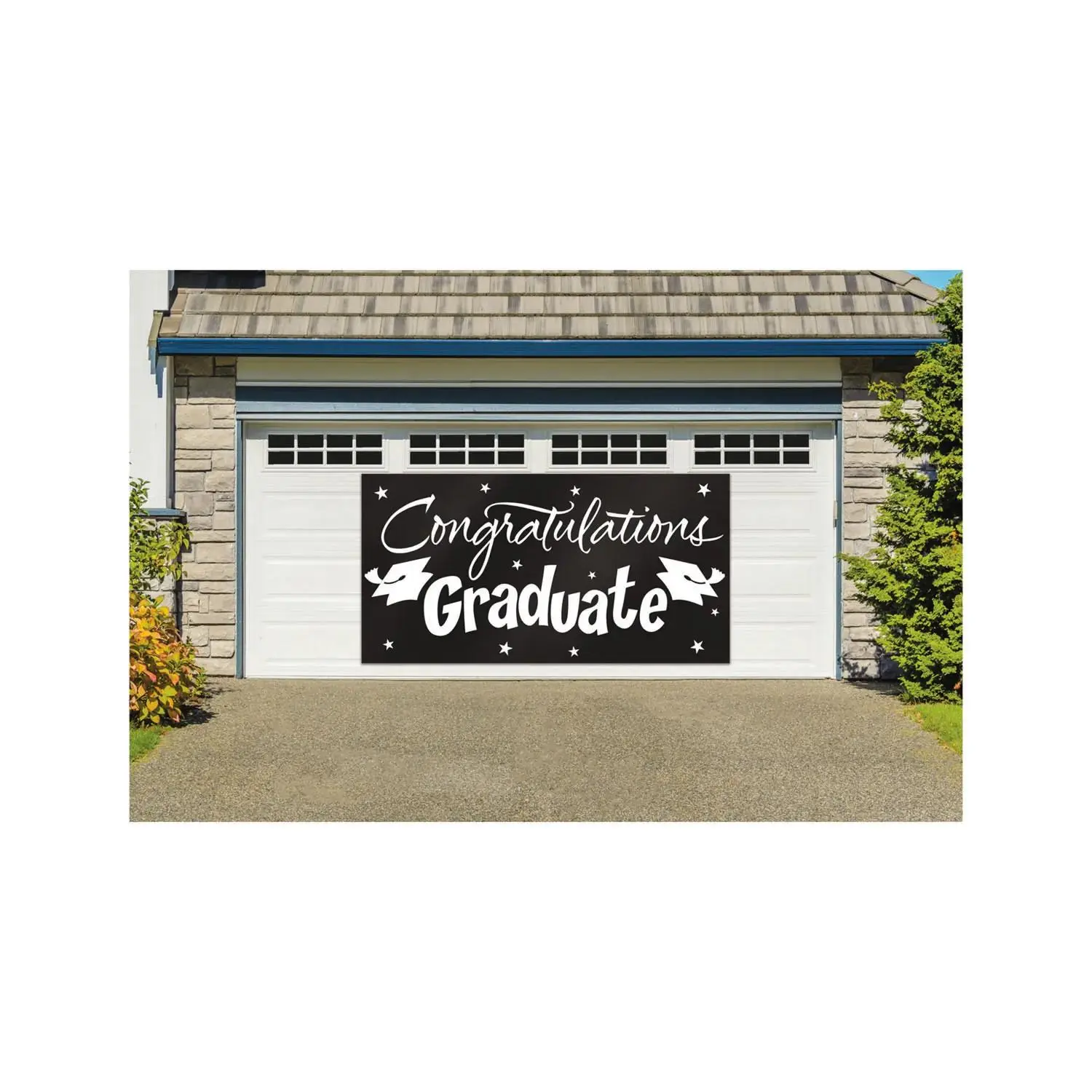 10x5ft Colorful Graduation Garage Door Banner, Easy-Hang Black Plastic Decoration with Congrats Text for Graduation Celebrations