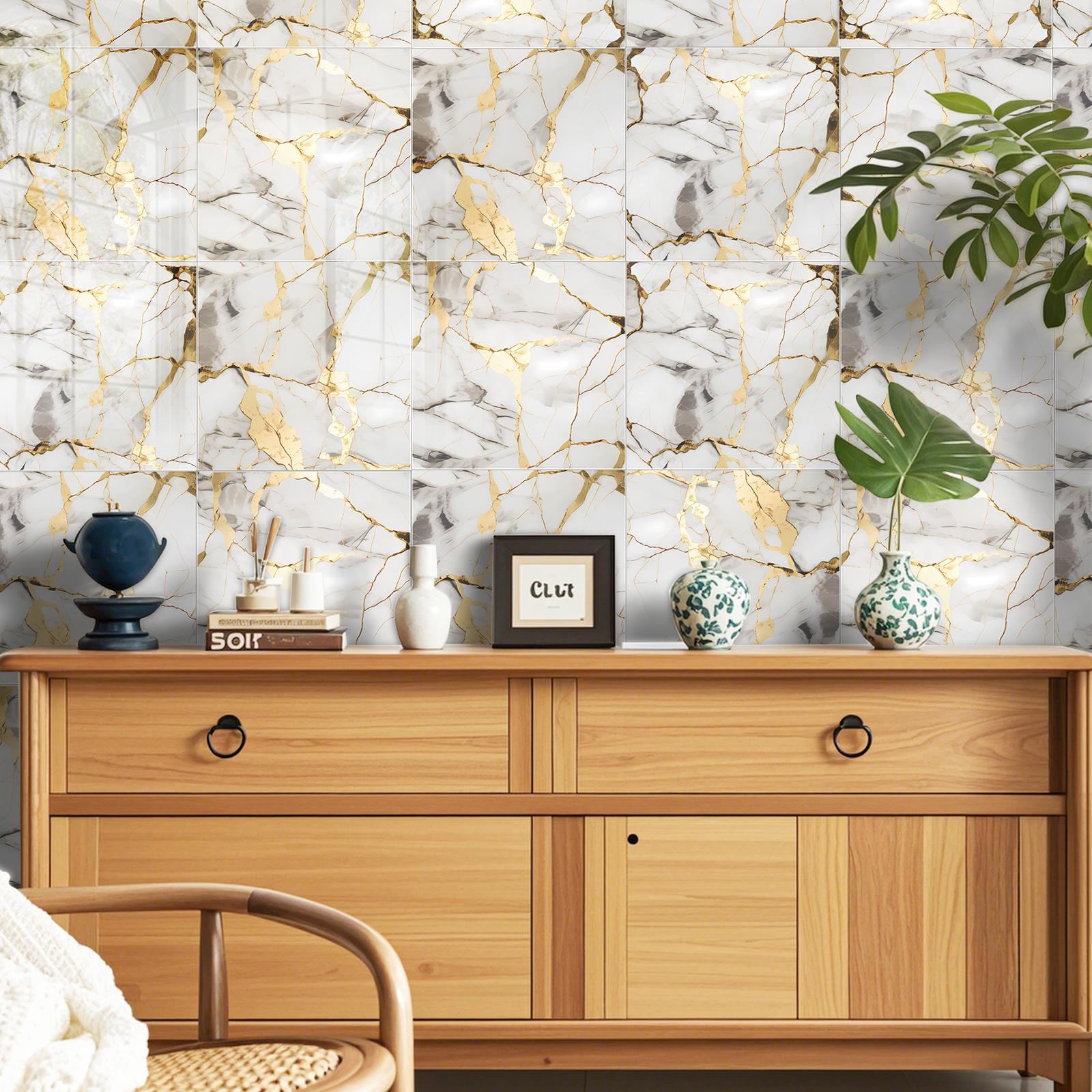 DEWOO Home Accessories-10-Piece Marble-Patterned Self-Adhesive Wall Stickers — 3D Effect; Stain-Resistant, Splash-Proof, Scratch-Resistant, and Durable; Premium, Exquisite, and Luxurious — An Upscale Choice.