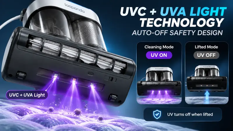 LOOPANDA 16,000Pa Mattress Vacuum Cleaner, Deep Tapping Brush, UV-C ...