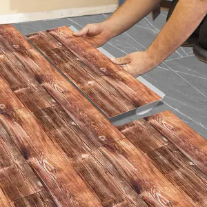 Warm Classic Wood Grain PVC Self-Adhesive Floor Tiles, Waterproof Durable DIY Flooring for Living Room Bedroom Kitchen, 5/10/20 Sheets