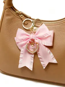 Women's Bowknot Keychain Charm, Pearl Wrist Strap Backpack Pendant Accessory, Cute Handbag Wallet Pendant Jewelry Gift for Women