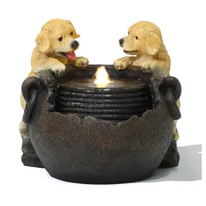LuxenHome Puppy Love Farmhouse Resin Outdoor Fountain