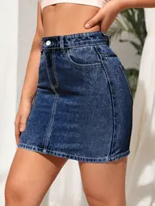 Women's High Waist Denim Short Skirt, Casual Vintage Wash Jean Skirt, Y2K Summer Bodycon Skirt, Spring & Fall Fashion