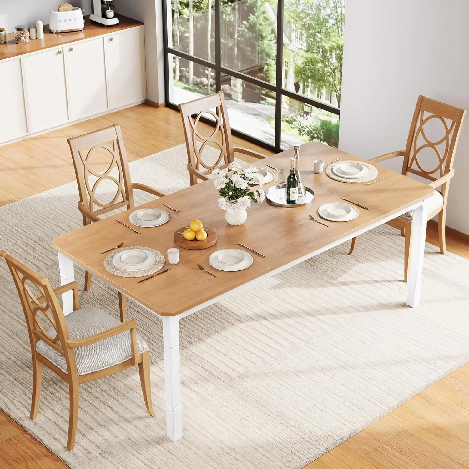 Gaomon Large Rectangular Wood Dining Table - Modern Farmhouse, Heavy-Duty Metal Legs, Seats 6-8, Casual Industrial Child-Friendly Indoor Furniture for Kitchen, Living Room, Casual Dining Tables, Child-Friendly Dining Tables