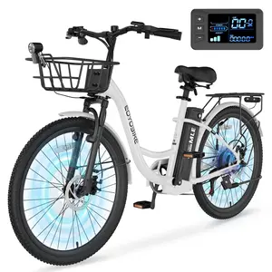 EOYOBIKE MLE 20MPH 7-Speed Electric Bike,24/26" 700W Peak Power City Cruiser Ebike,  Electric Bicycle w/36V 10.4Ah Removable Battery & front basket, Step-Thru Electric
