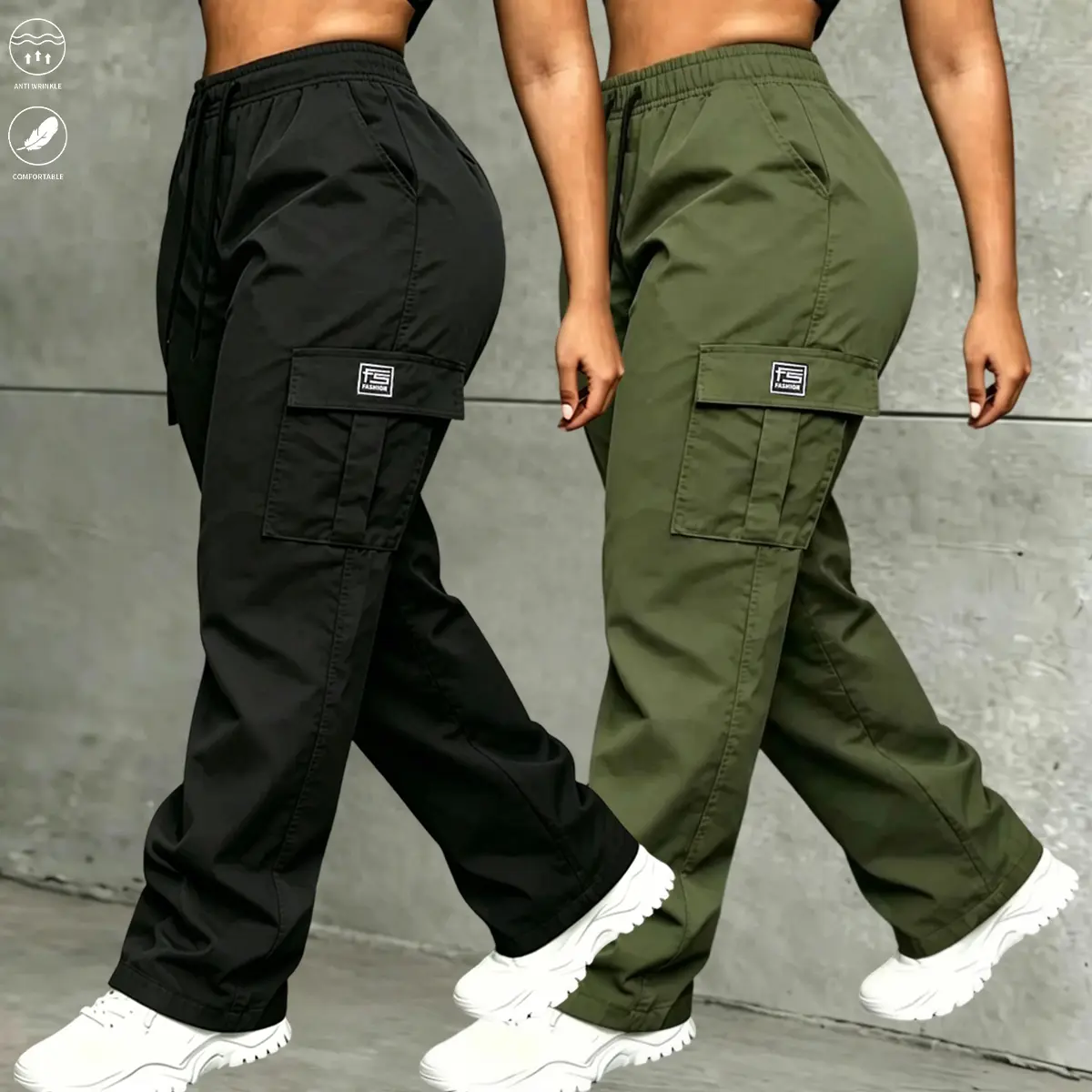 Women's 2-Pack Casual Cargo Pants, Quick-Dry Stretch Fabric with Multi-Pockets, All-Season Outdoor Trousers for Hiking & Travel, 2 Piece Sets