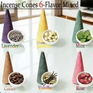 High-Quality Natural Tower Incense, Home Fragrances, Scented, 2.7cm High Incense Cone, Vanilla, Coffee, Jasmine, Mint, Lavender, Rose Scents, Aroma, Long-Lasting Burn, Aesthetic Smoke Effect, Suitable for Purification, Meditation, Yoga, Reading