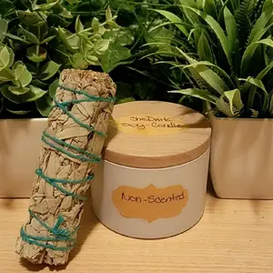 Non-Scented Soy Candle & White Sage Bundle for Relaxation Aromatherapy Meditation Yoga
