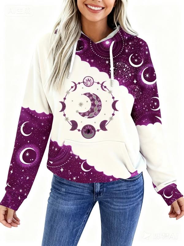 Women's Pullover Hoodie - violet Celestial Graphic Sweatshirt with Hood, Soft Everyday Casual Hoodie for Women, Machine Washable Sweater