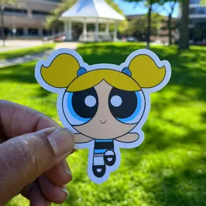 Bubbles Powerpuff Girl Sticker Classic 3x3 Inches Vinyl Waterproof Dishwasher Safe Unique Handrawn Design for Water Bottles Scrapbooking Planners