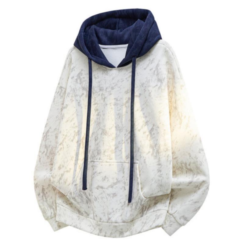 Men's Autumn And Winter Vintage Colorblock Patchwork Loose Fit Couple Hoodie, Men's Everyday Wear, Soft And Comfortable, Loose Versatile Warm Long Sleeve Hooded Jacket, Men's Hoodie