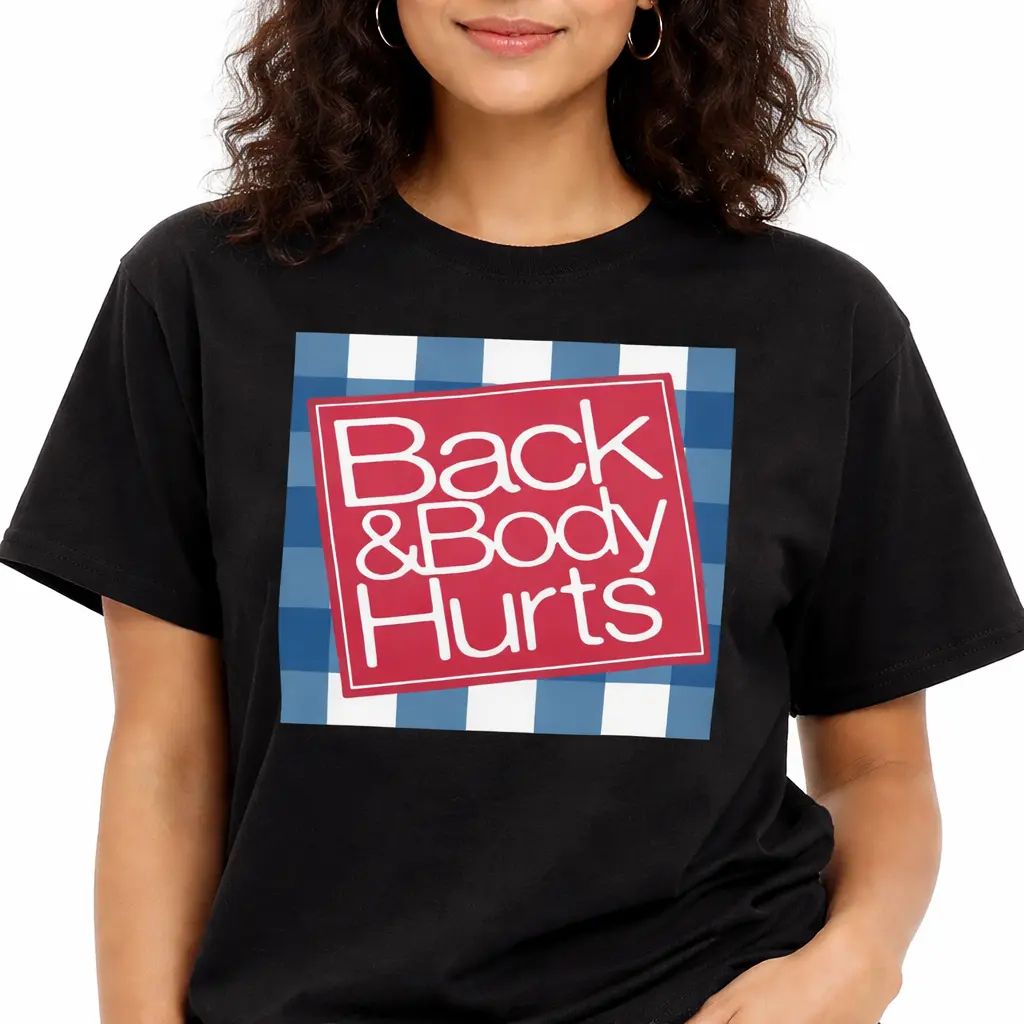Men's Unisex Short-Sleeve Crew Neck Cotton T-Shirt - 'Back & Body Hurts' Bear Graphic, Machine Washable, All Seasons Everyday Wear Top, Shortsleeve, Tshirt, Pure Cotton