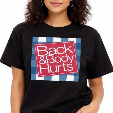 Women's Cotton Short Sleeve Round Neck Everyday Graphic Print T-Shirt - Loose-Fitting Tops with 'Back & Body Hurts' Bear, Chicken & Teddy Designs (Sizes M-XXL)