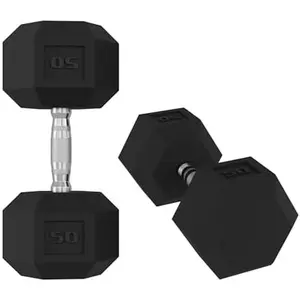 5-50 LB Hex Dumbbells, Rubber Encased Cast Iron, Textured Handle, Anti-Roll for Home Gym Fitness