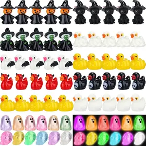 100 Pcs Halloween Mini Resin Figurines Tiny Resin Witch Pumpkin Ghost Skull Duck Eyeball Miniature Bulk Small Statue Ornaments for Halloween Party Favors Bag Fillers Garden Dollhouse Decor