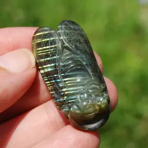 1.75in Labradorite Carved Crystal Cicada, Flashy Crystal Insect Carving f10