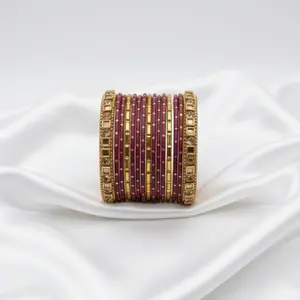 Maroon Bangle Set - Elegant Gold Accented Bangle Set for Women's Fashion