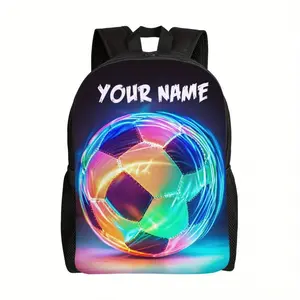Custom Text Fantasy Rainbow Football Backpack, Personality Your Name Logo Soccer Ball Knapsack Adjustable Shoulder Straps Traveling Backpack for Men Women, Customize Casual Large Capacity Laptop Bag Suitable for School, Outdoor, Office