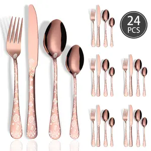 Valentine's Day Complete Cutlery Set, Dinnerware Service Set, Rose and Heart Pattern, Includes Knife, Fork, Spoon, Dessert Spoon, Mirror Polished, Dishwasher Safe