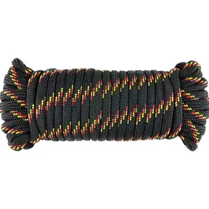 Wellmax Diamond Braid Nylon Rope 3/8 in X 50 Foot UV Resistant High Strength Weather Resistant Black for Camping Boating and Outdoor Tasks