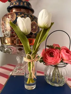 White Mini Tulip Vase - Artificial Flower Arrangement