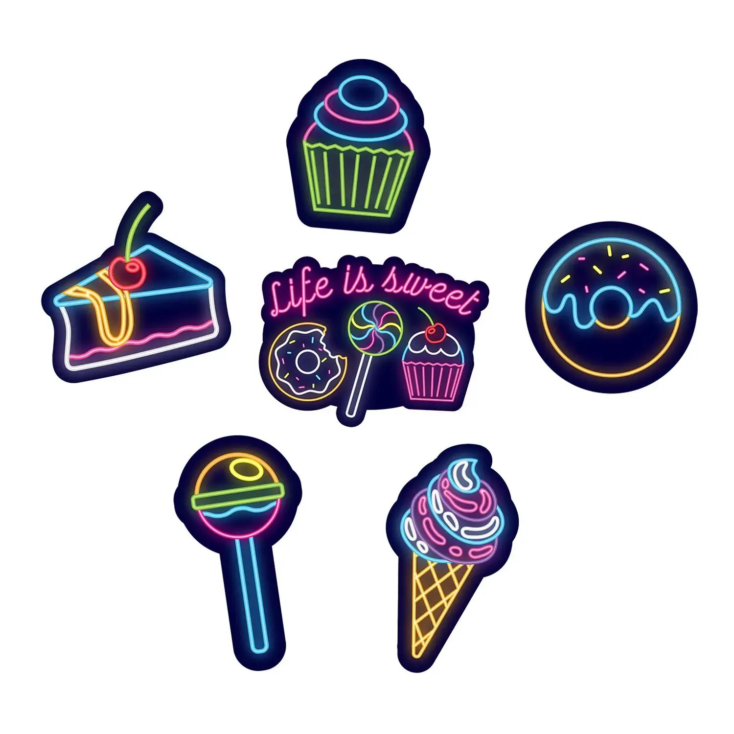 16" – 22" Neon Sweets Shop Signs Cardstock Wall Cutouts - 6 Pc.