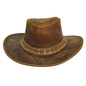 Lone Rock Top Grain Leather Cowboy Hat for Men & Women – Shapeable Brim, Handcrafted Outback Hat with Chinstrap