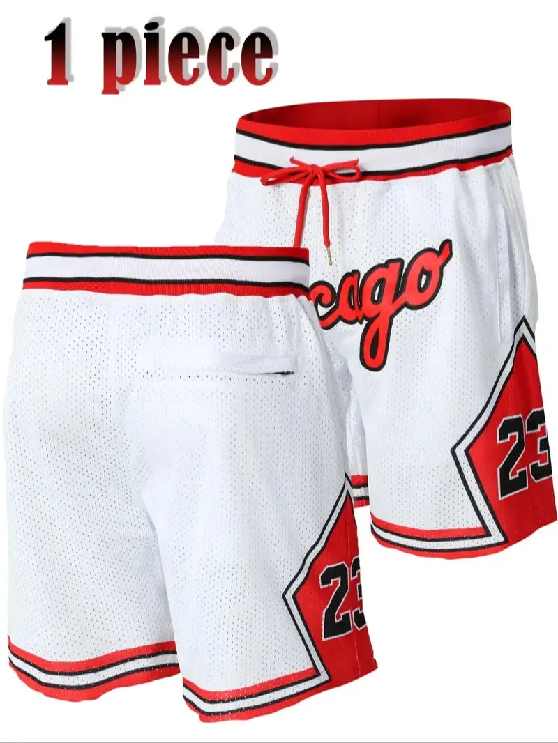 Men's 23 White Basketball Shorts, Vintage Embroidered Zipper Design, Casual Training & Gym Wear, Athletic Bottoms, Athleisure Bottoms
