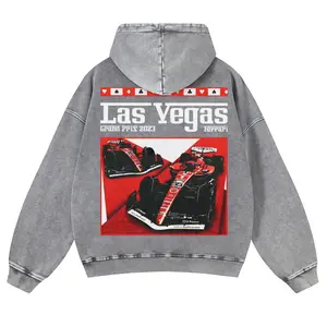 380g Autumn & Winter Cotton Hoodie Racing Style Unisex Fit Vintage Washed Hoodie Soft Material Long Sleeve Pullover Tops Retro Fade Craft Sweatshirt Warm Both for Men&Women Graphic Street Wear Machine Washable Men's gifts Comfortable & Durable Style