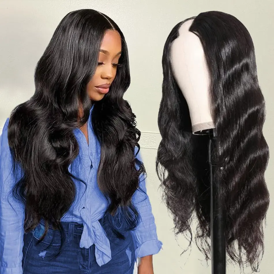 Bling Hair Body Wave V Part Wigs With Elastic Drawstring Human Hair Wigs No Leave Out No Sew-In Straight Hair Wig Glueless 180 Density Friendly For Wig Beginner
