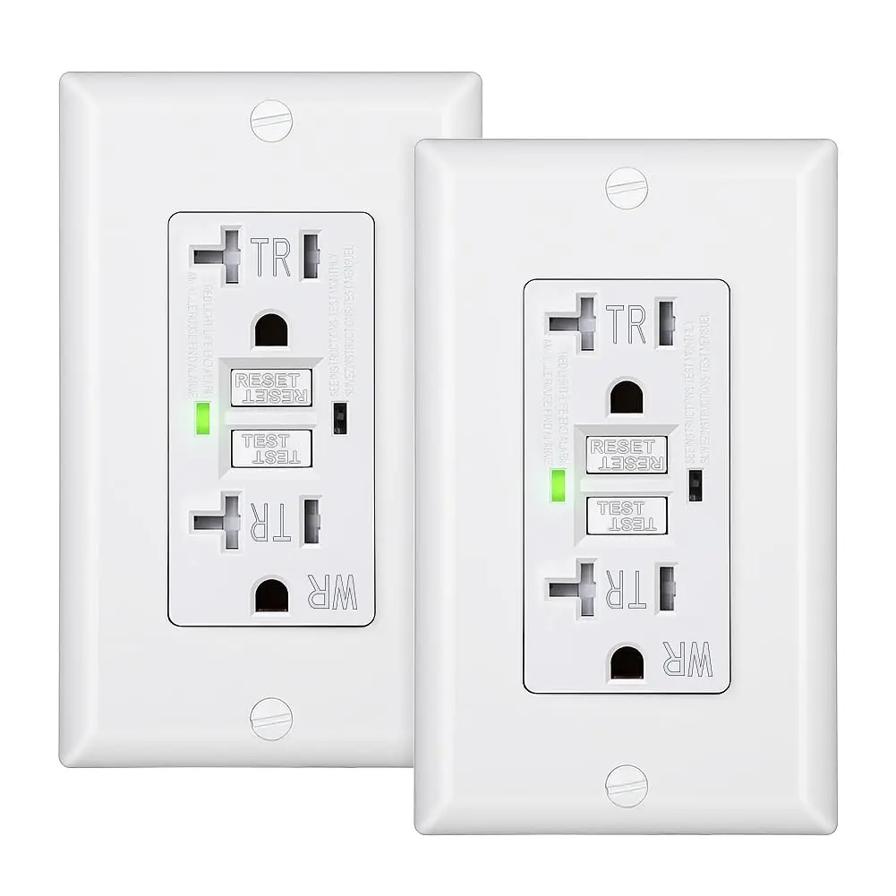 2-Pack GFCI Outlet 20Amp,-Resistant(WR), Tamper-Resistant(TR), UL Listed, Gfi Self-Test, Indicator, Wallplate Included with Thinner, White