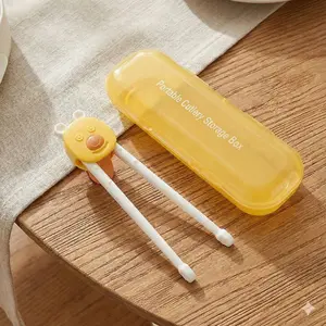 Toddler Training Chopsticks with Case Easy Self-Feeding Utensils Portable Kids Cutlery for Travel Animal Beginner Set with Cartoon Bear Handle Durable PP Material