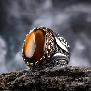 Retro Handmade Turkish Ring For Men Vintage Double Swords Black Zircon Rings Punk 2023 Trendy Islamic Religious Muslim Jewelry