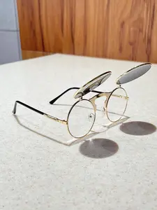 Simple Classic Round Frame Retro Metal Punk Steam Flip-Up Sunglasses, Gifts for Him, Unisex Dual-Layer Lenses, Trendy Multi-Use Eyewear, Fashion Eyeglass Accessories for Outdoor Activities, Sunglasses for Men, Trendy Casual Sunglasses