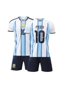 Sports Set, Breathable Messi Gift for Kids, Football Fan Shirt, Sports Jersey Top, Training Clothes, Casual Short Sleeve and Shorts