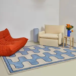 Geometric Pattern Carpet, 1 Count Non-slip Soft Floor Mat, Decorative Bedside Modern Geometric Rug for Home Living Room Bedroom Study Room, Home Decor
