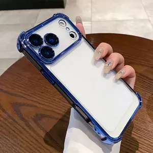 【iPhone 17 Case】Plating Anti-Drop Airbag Protective Case for iPhone 17 Pro Max 16 15 14 13 Silicone Soft Frame iPhone Air Transparent PC Hard Back Cover