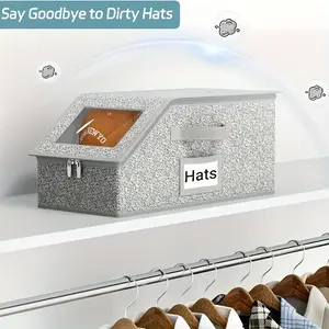 Stackable foldable baseball cap storage box — a wardrobe organizer that works for wardrobes/under beds/bedrooms/storage racks/dorm rooms and travel; holds up to 24 caps, includes a transparent window lid; saves space. Available in packs of 1/2/4